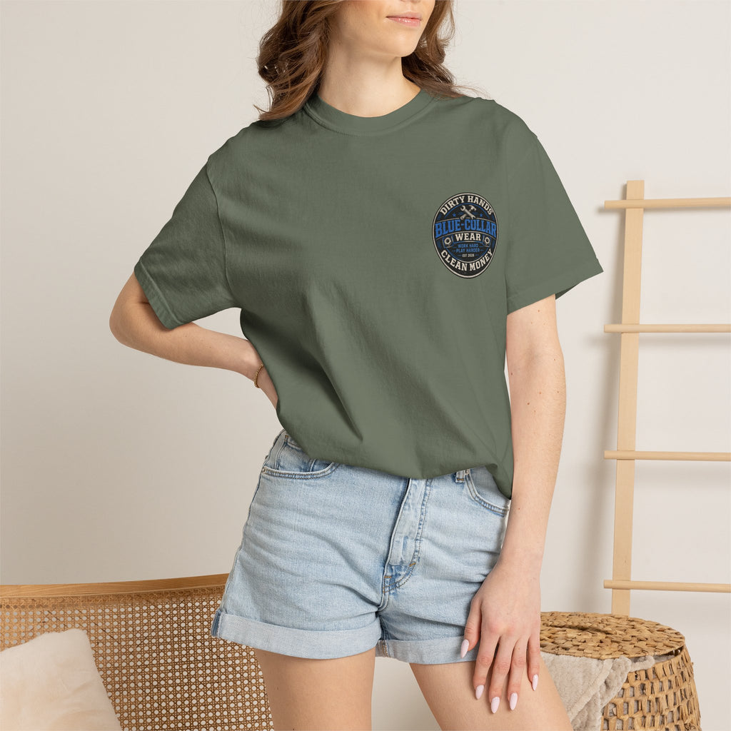 Blue-Collar T-Shirt — "Dirty Hands, Clean Money" Workwear Graphic Tee