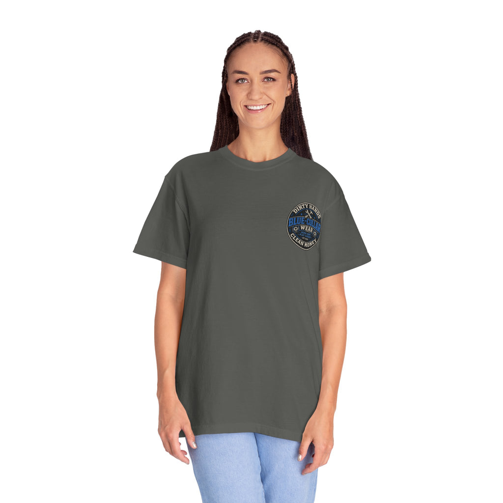 Blue-Collar T-Shirt — "Dirty Hands, Clean Money" Workwear Graphic Tee