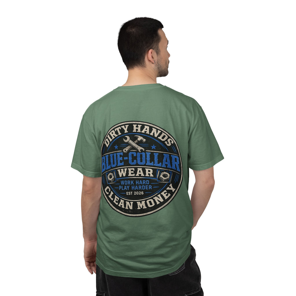 Blue-Collar T-Shirt — "Dirty Hands, Clean Money" Workwear Graphic Tee