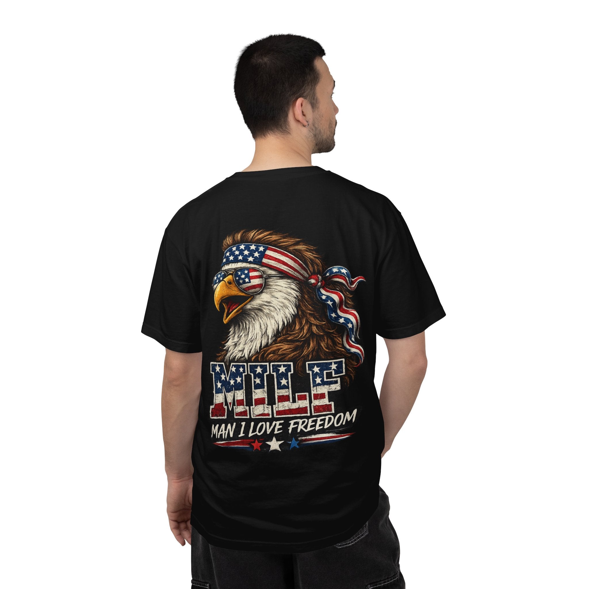 T-Shirt — 'MILE Man I Love Freedom' Patriotic Eagle Graphic