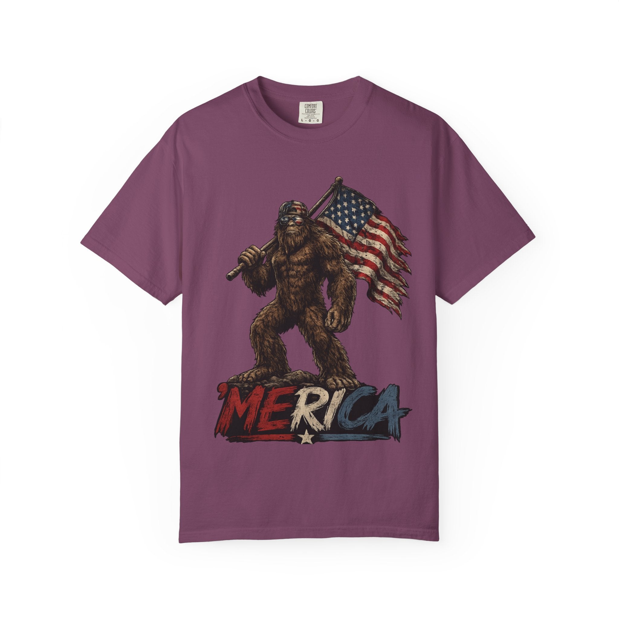 'Merica Bigfoot Flag T-Shirt — Patriotic Sasquatch Americana Tee