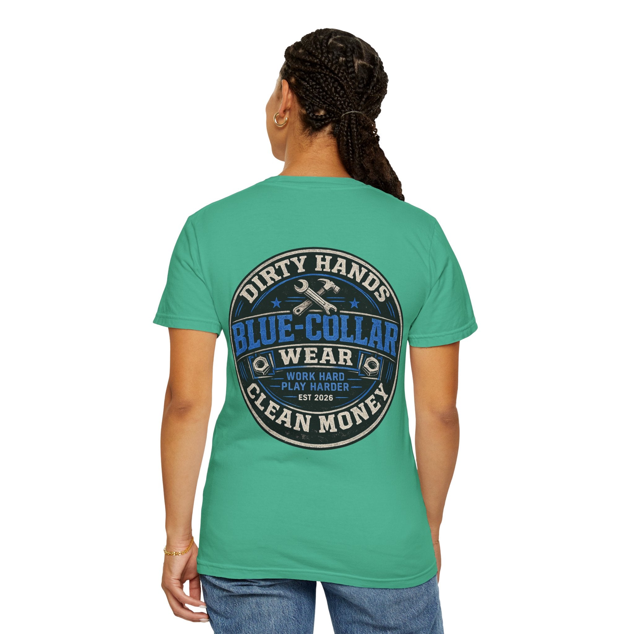 Blue-Collar T-Shirt — "Dirty Hands, Clean Money" Workwear Graphic Tee