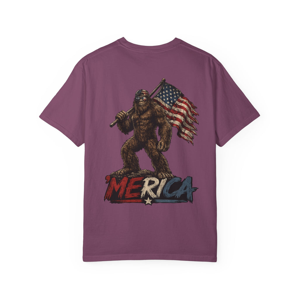 Merica Bigfoot Flag T-Shirt — 'Blue Collar' Patriotic Graphic Tee