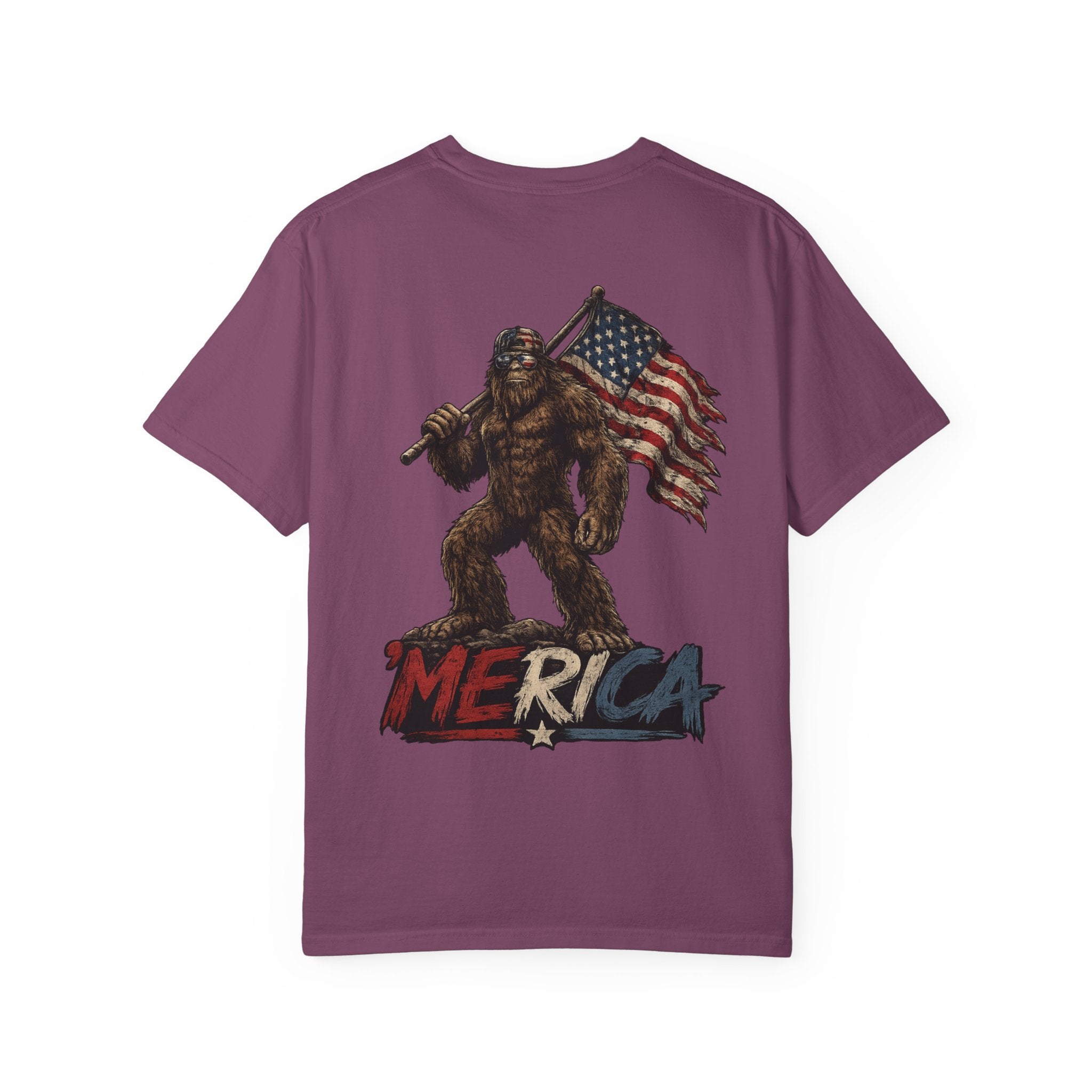 Merica Bigfoot Flag T-Shirt — 'Blue Collar' Patriotic Graphic Tee