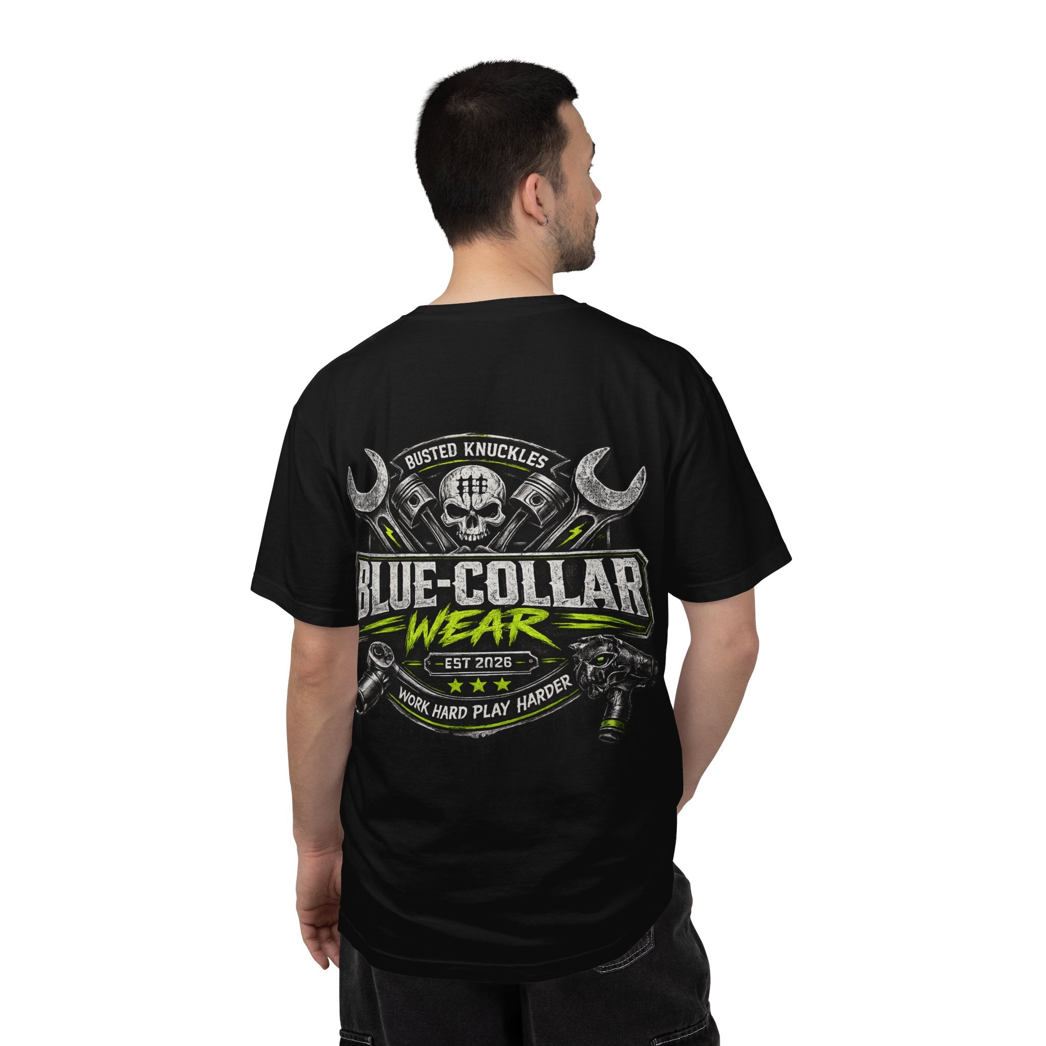 Blue-Collar Wear T-Shirt Mechanic — "Busted Knuckles" Workwear Graphic