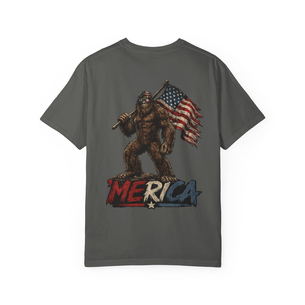 Merica Bigfoot Flag T-Shirt — 'Blue Collar' Patriotic Graphic Tee