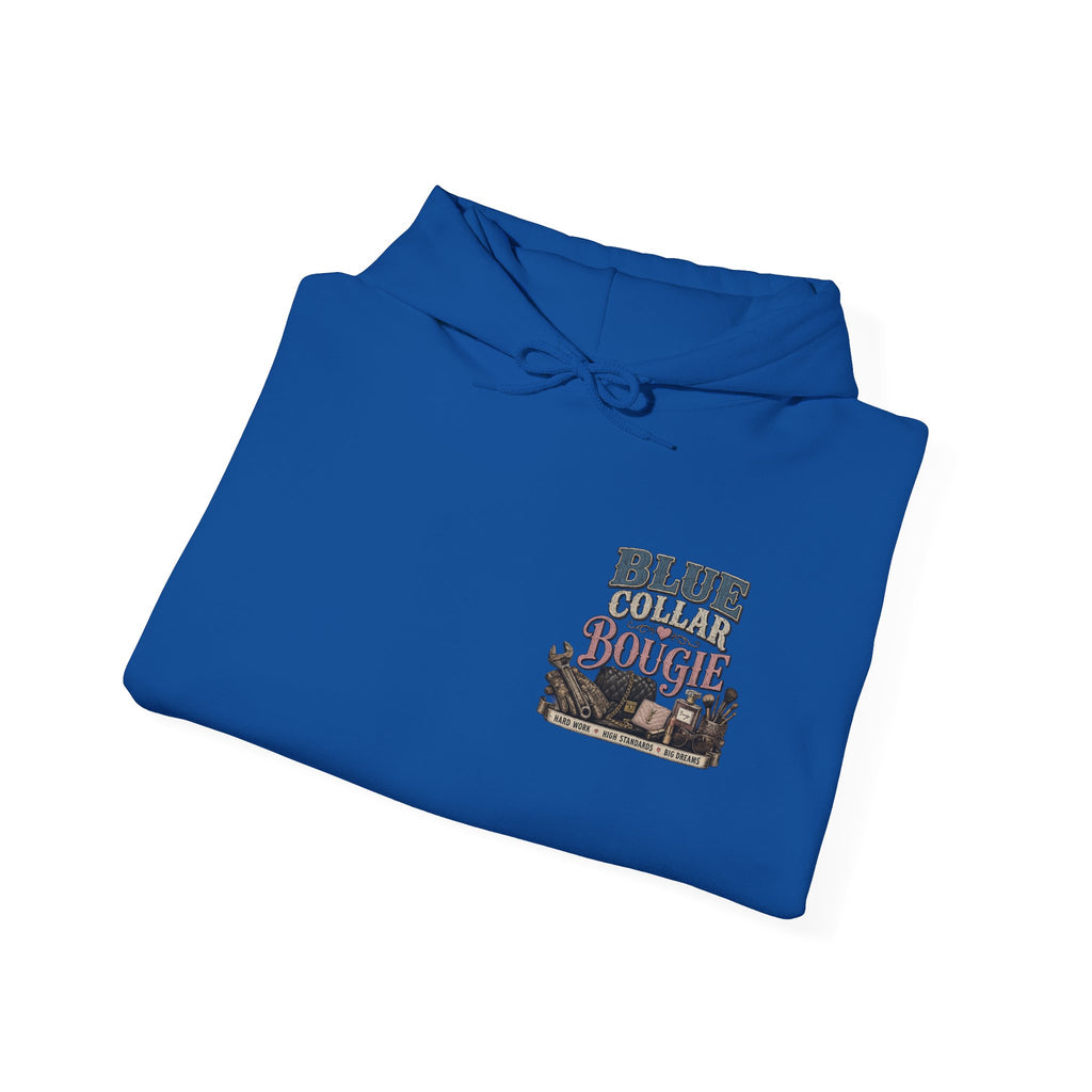 Blue Collar Bougie Hoodie — Rustic Workwear Graphic Pullover