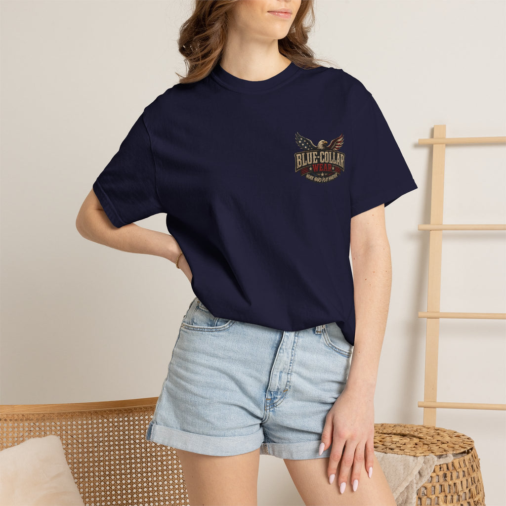 'Merica Motorcycle Eagle T-Shirt — Blue Collar 4th of July Graphic Tee