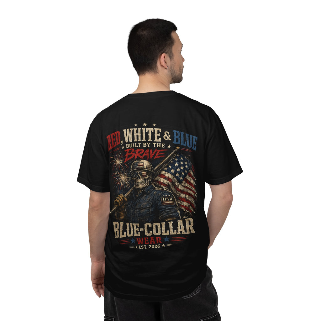 Blue-Collar Wear Patriotic T-Shirt — “Red, White & Blue Built by the Brave”