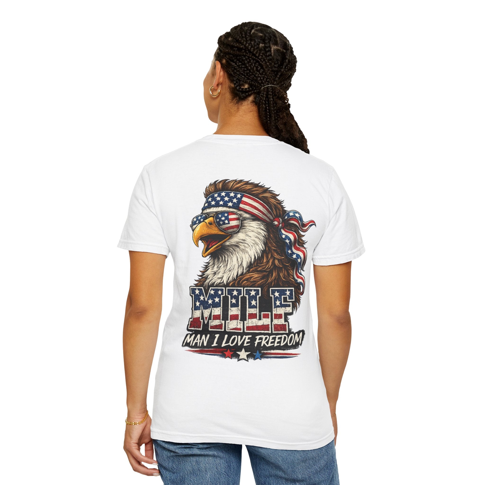 T-Shirt — 'MILE Man I Love Freedom' Patriotic Eagle Graphic