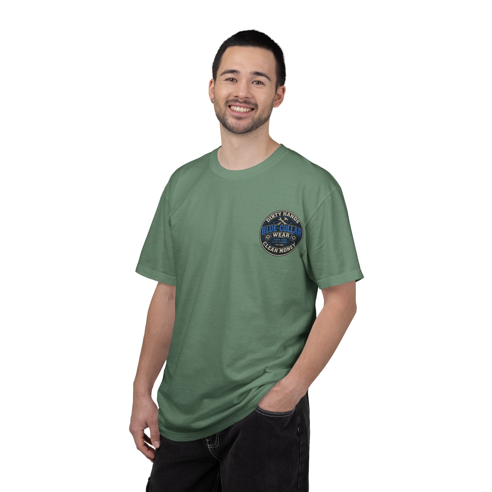 Blue-Collar T-Shirt — "Dirty Hands, Clean Money" Workwear Graphic Tee