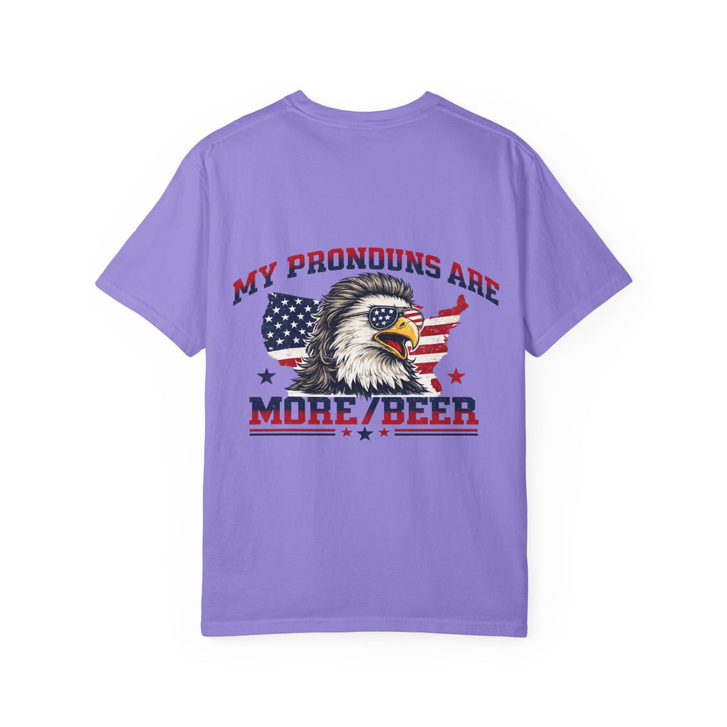 T-Shirt — "My Pronouns Are More/Beer" Patriotic Eagle Graphic