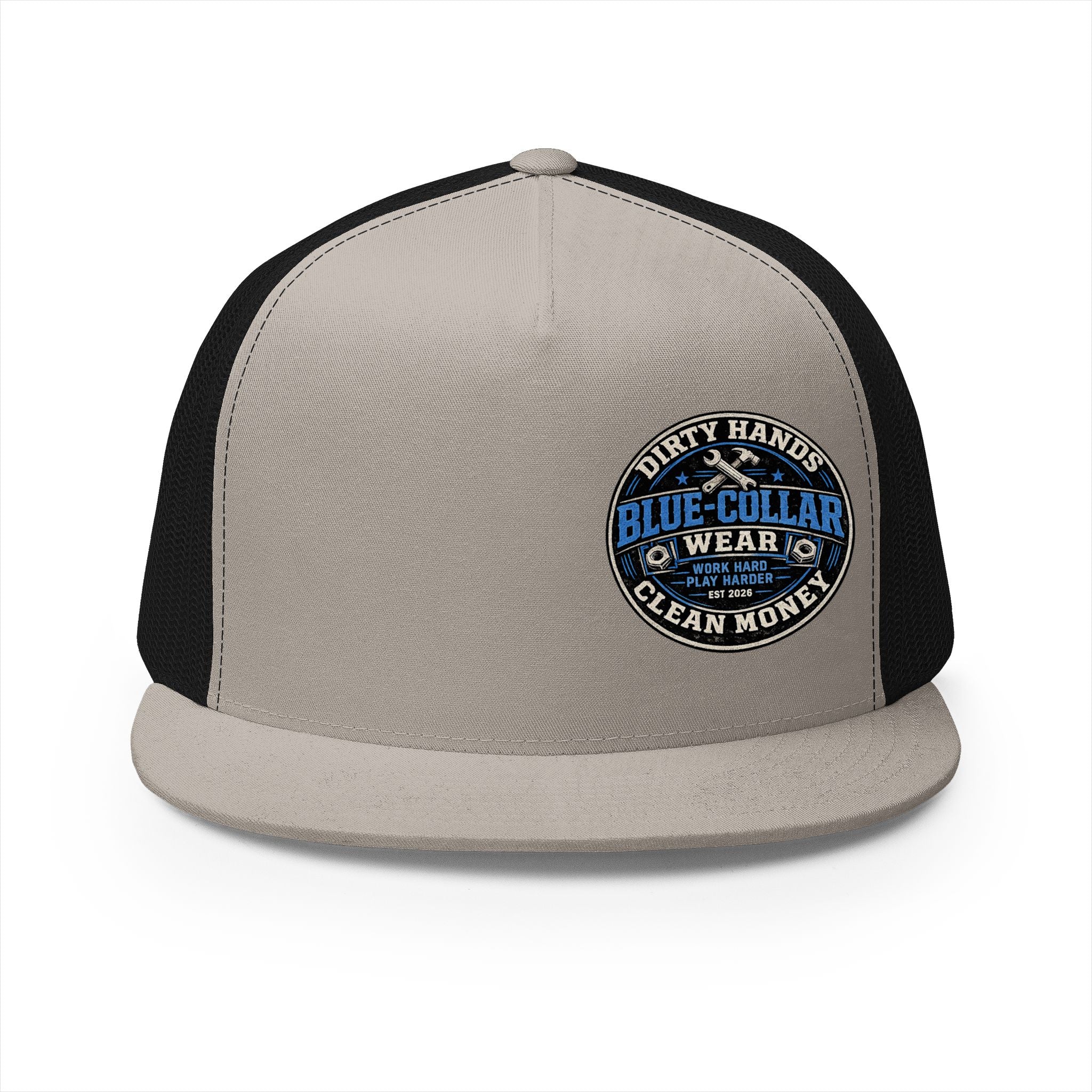Blue-Collar Workwear Trucker Cap — "Dirty Hands Clean Money" Patch