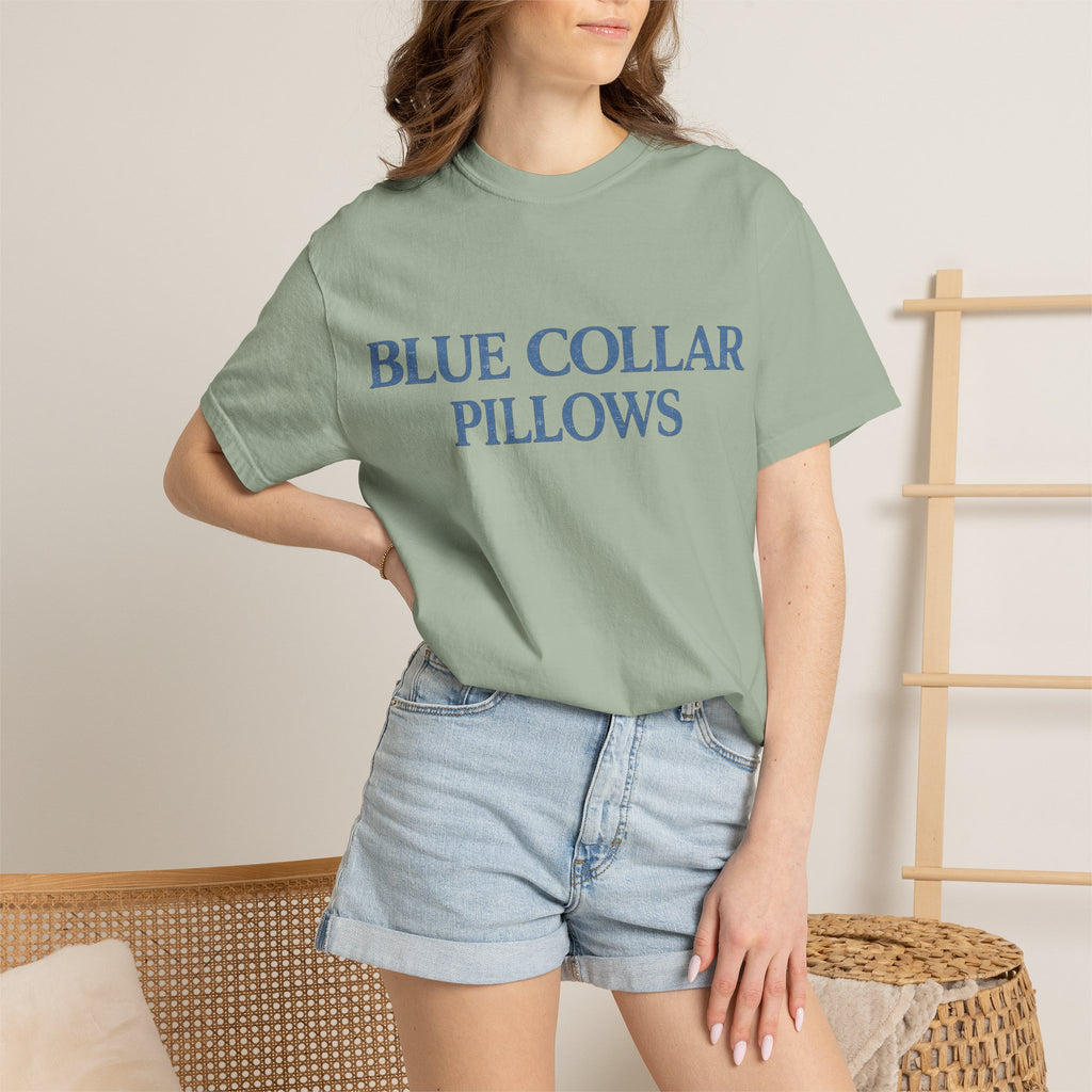 Blue Collar Pillows T-Shirt — Vintage Serif Logo Tee