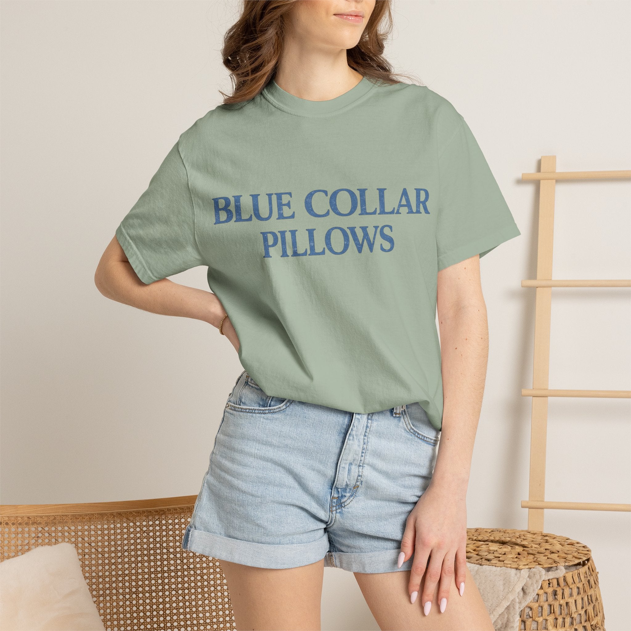 Blue Collar Pillows T-Shirt — Vintage Serif Logo Tee