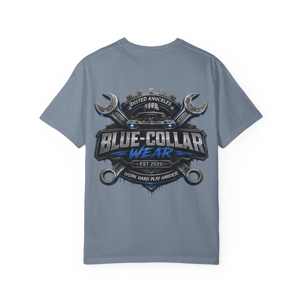 Blue-Collar Wear T-Shirt Mechanic — Busted Knuckles Mechanics Graphic Tee