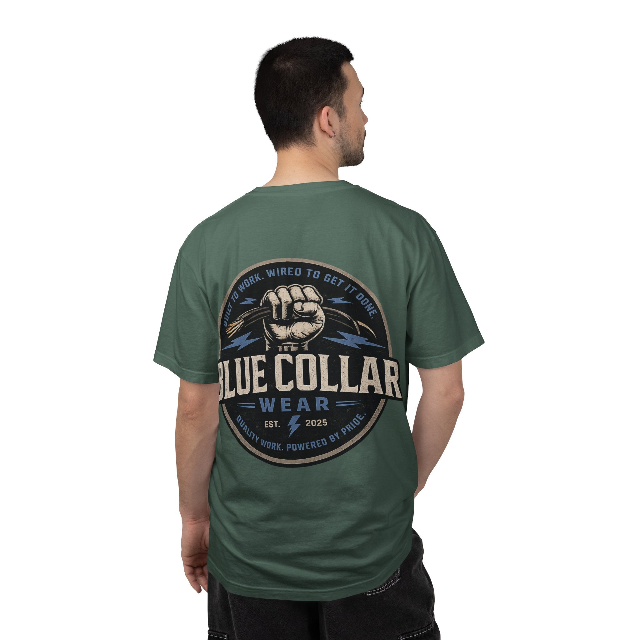 Blue Collar T-Shirt — Retro Workwear Fist Logo