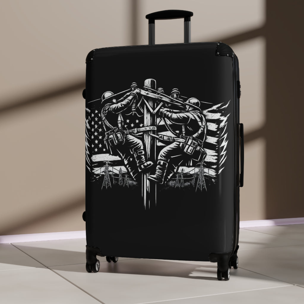 Patriotic LINEMAN Suitcase — American Flag Fallen Brother Tribute Luggage