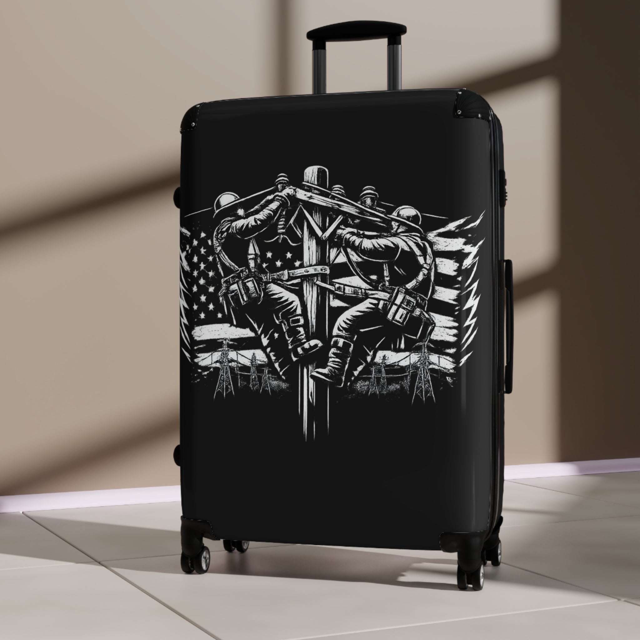 Patriotic LINEMAN Suitcase — American Flag Fallen Brother Tribute Luggage