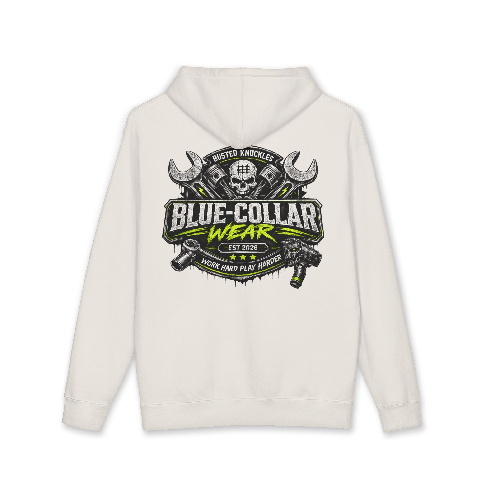 Blue-Collar Wear Hoodie Mechanic — "Blue-Collar Wear" Skull & Wrench Workwear Pullover