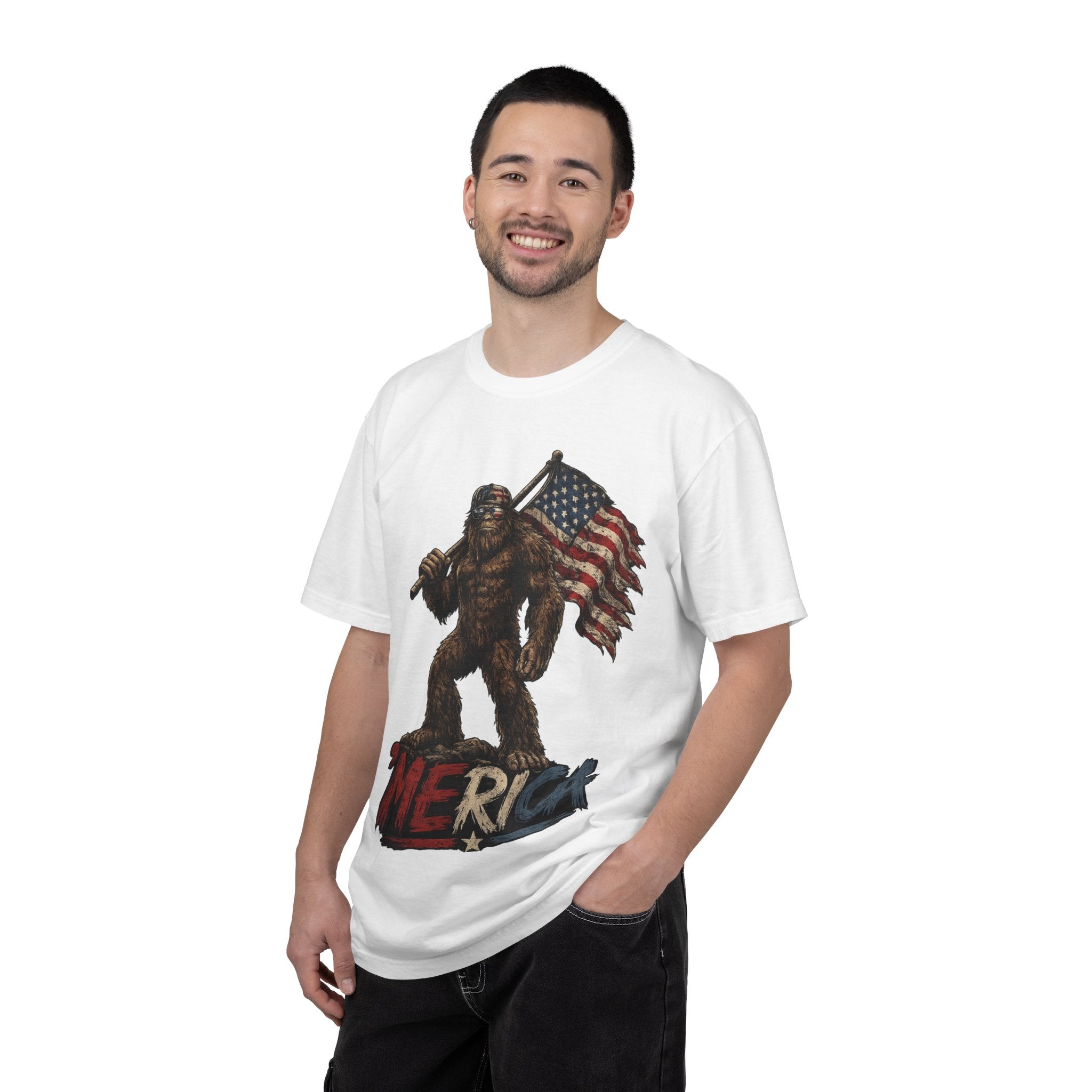 'Merica Bigfoot Flag T-Shirt — Patriotic Sasquatch Americana Tee