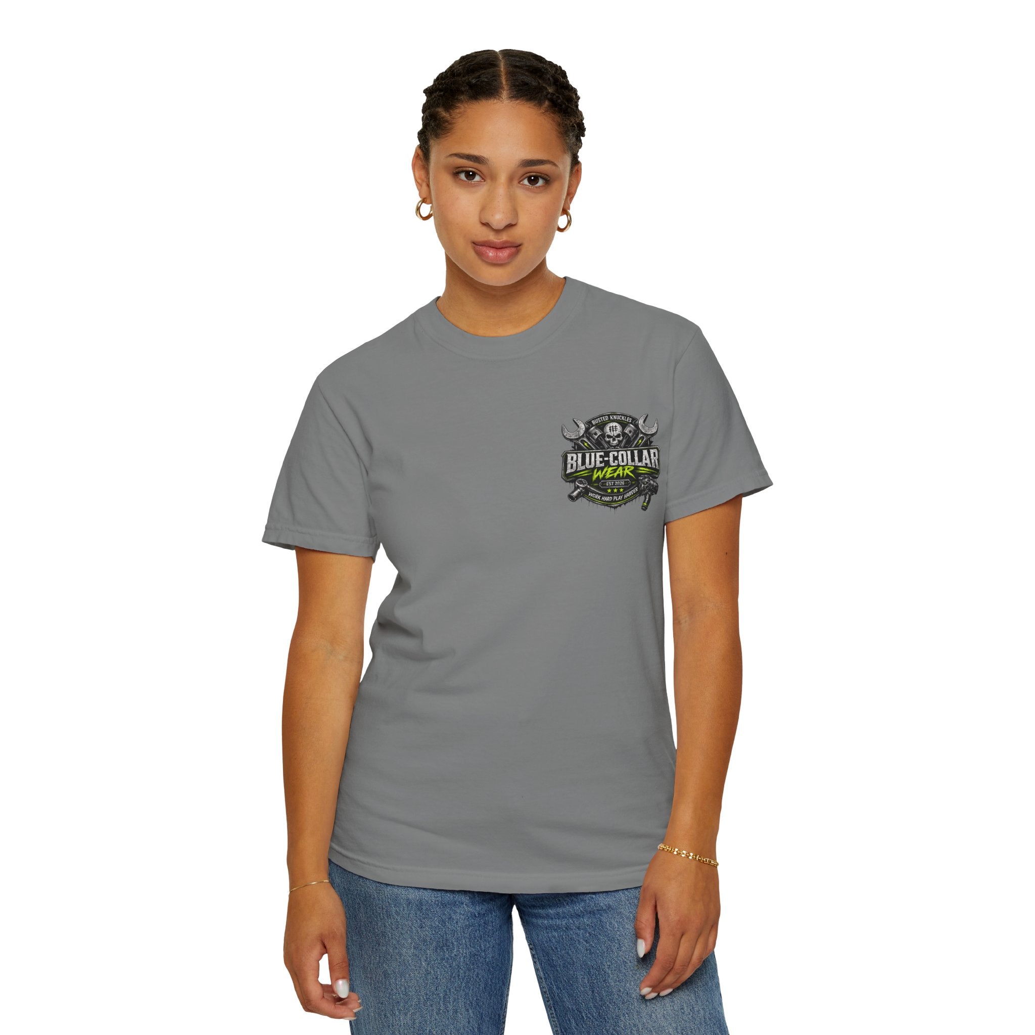 Blue-Collar Wear T-Shirt Mechanic — "Busted Knuckles" Workwear Graphic