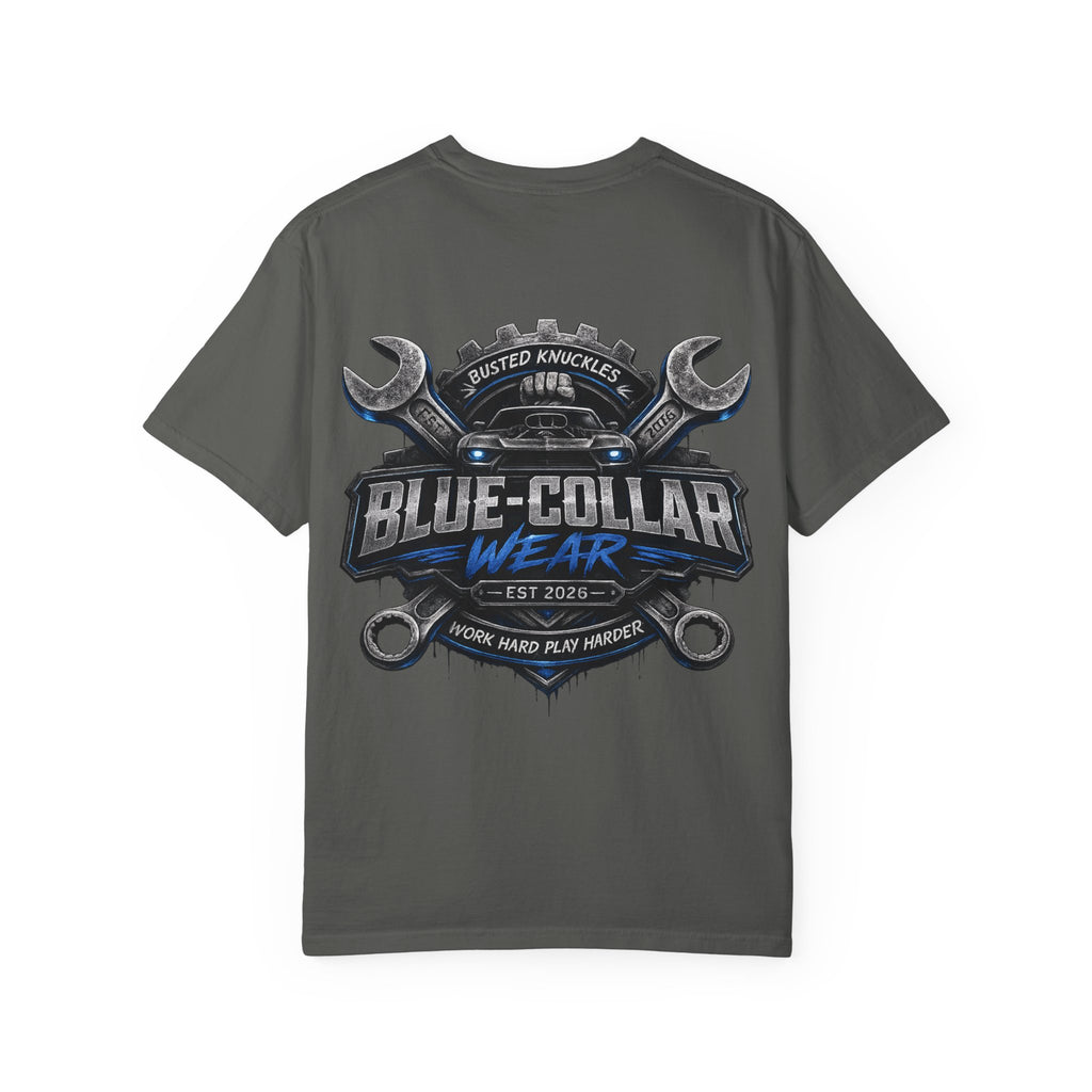 Blue-Collar Wear T-Shirt Mechanic — Busted Knuckles Mechanics Graphic Tee