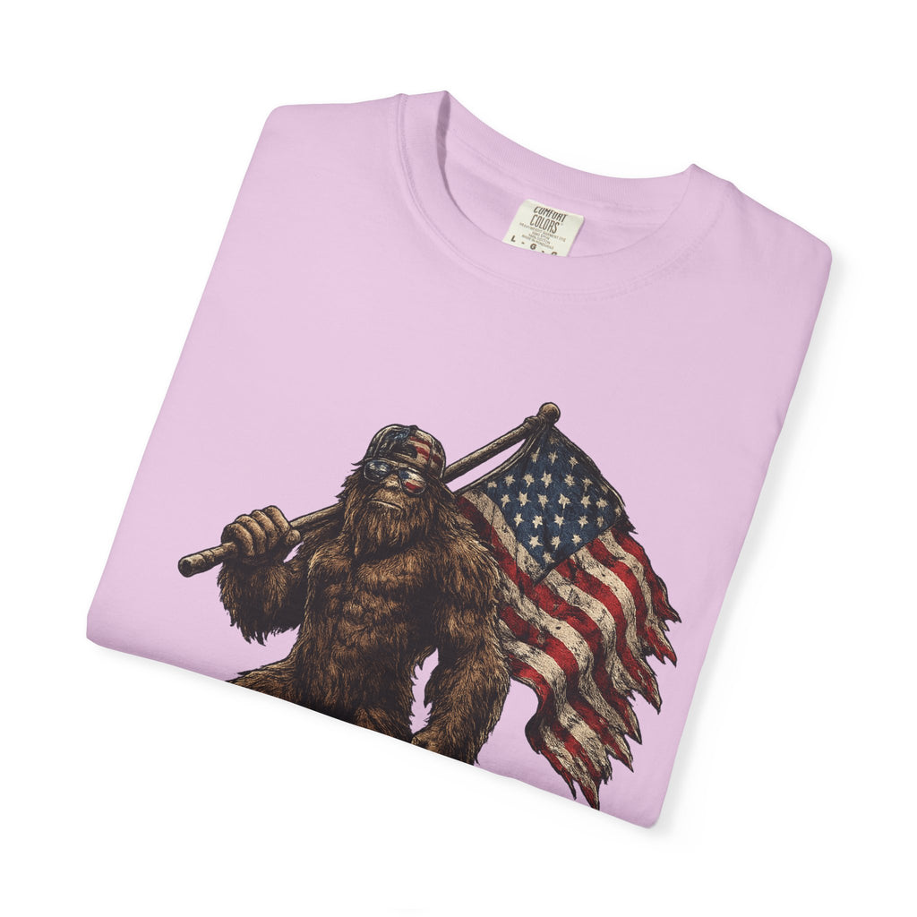 'Merica Bigfoot Flag T-Shirt — Patriotic Sasquatch Americana Tee