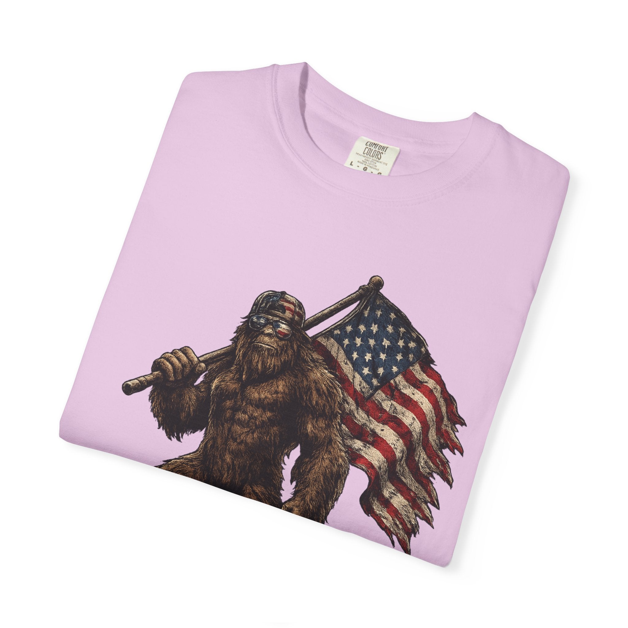'Merica Bigfoot Flag T-Shirt — Patriotic Sasquatch Americana Tee