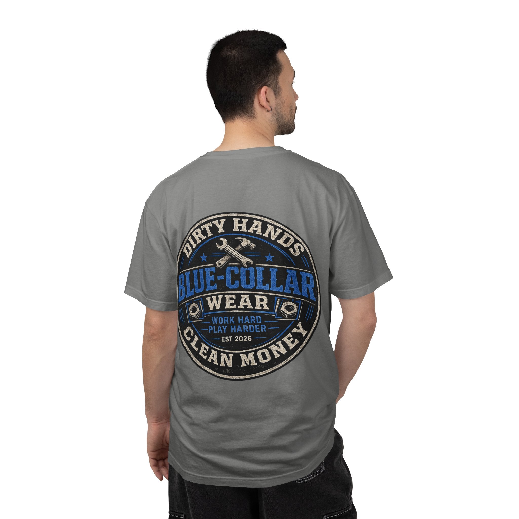 Blue-Collar T-Shirt — "Dirty Hands, Clean Money" Workwear Graphic Tee