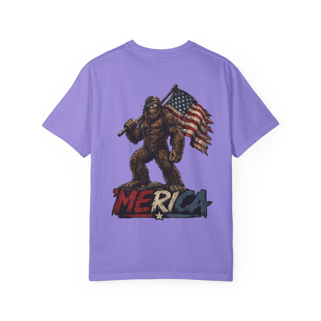 Merica Bigfoot Flag T-Shirt — 'Blue Collar' Patriotic Graphic Tee