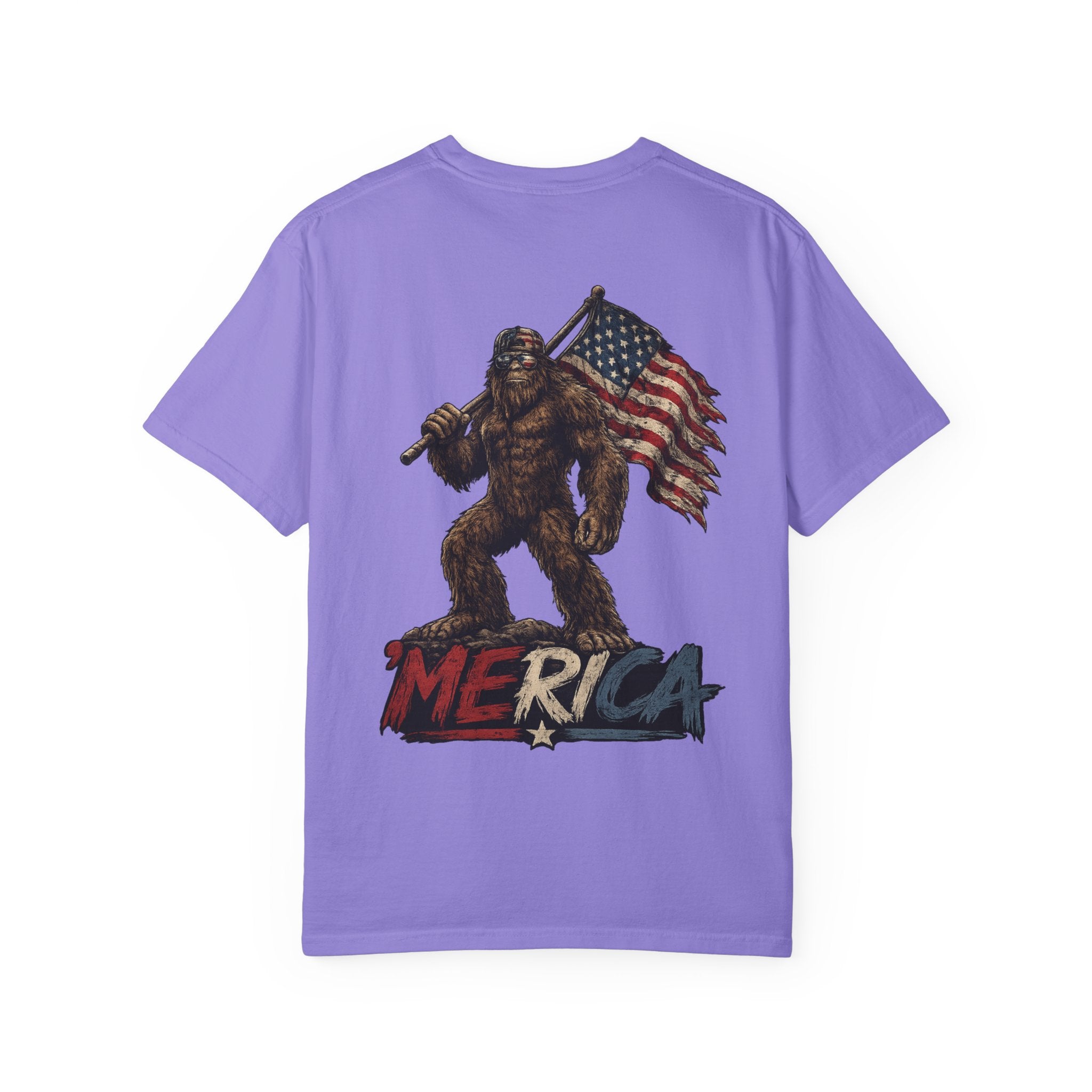 Merica Bigfoot Flag T-Shirt — 'Blue Collar' Patriotic Graphic Tee