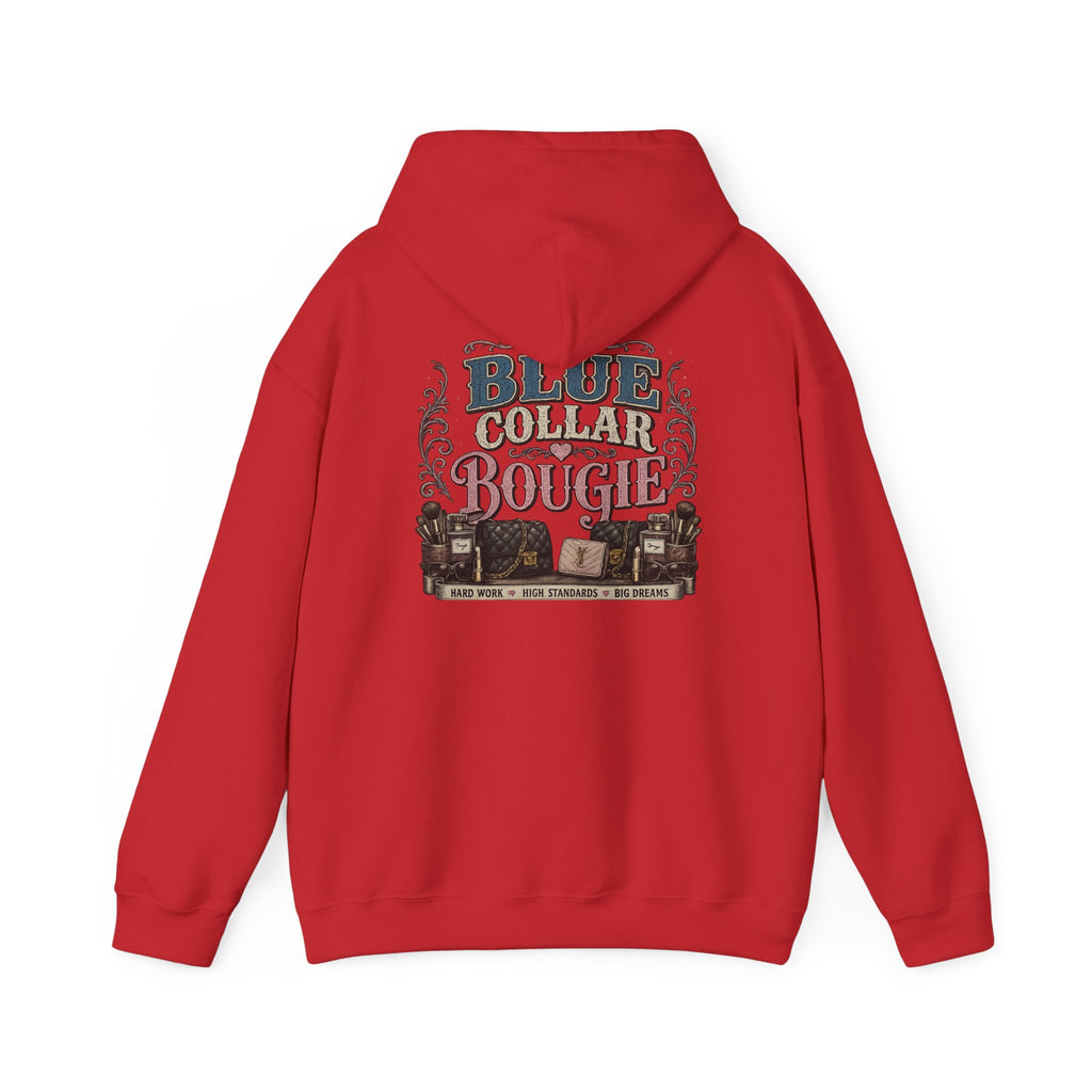 Blue Collar Bougie Hoodie — Rustic Workwear Graphic Pullover