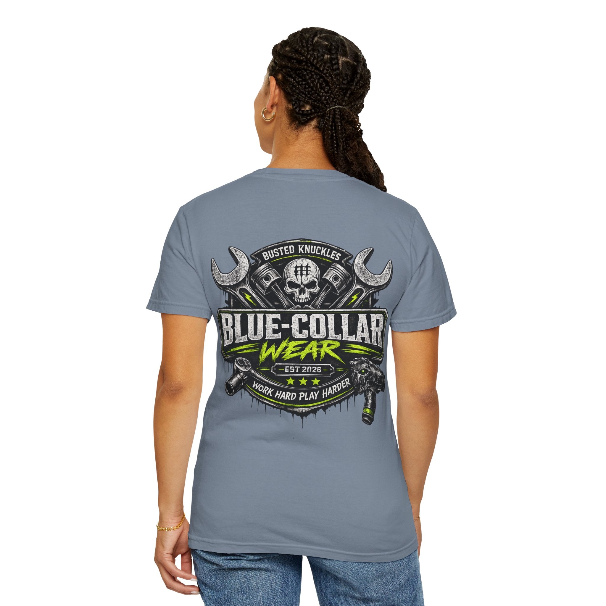 Blue-Collar Wear T-Shirt Mechanic — "Busted Knuckles" Workwear Graphic