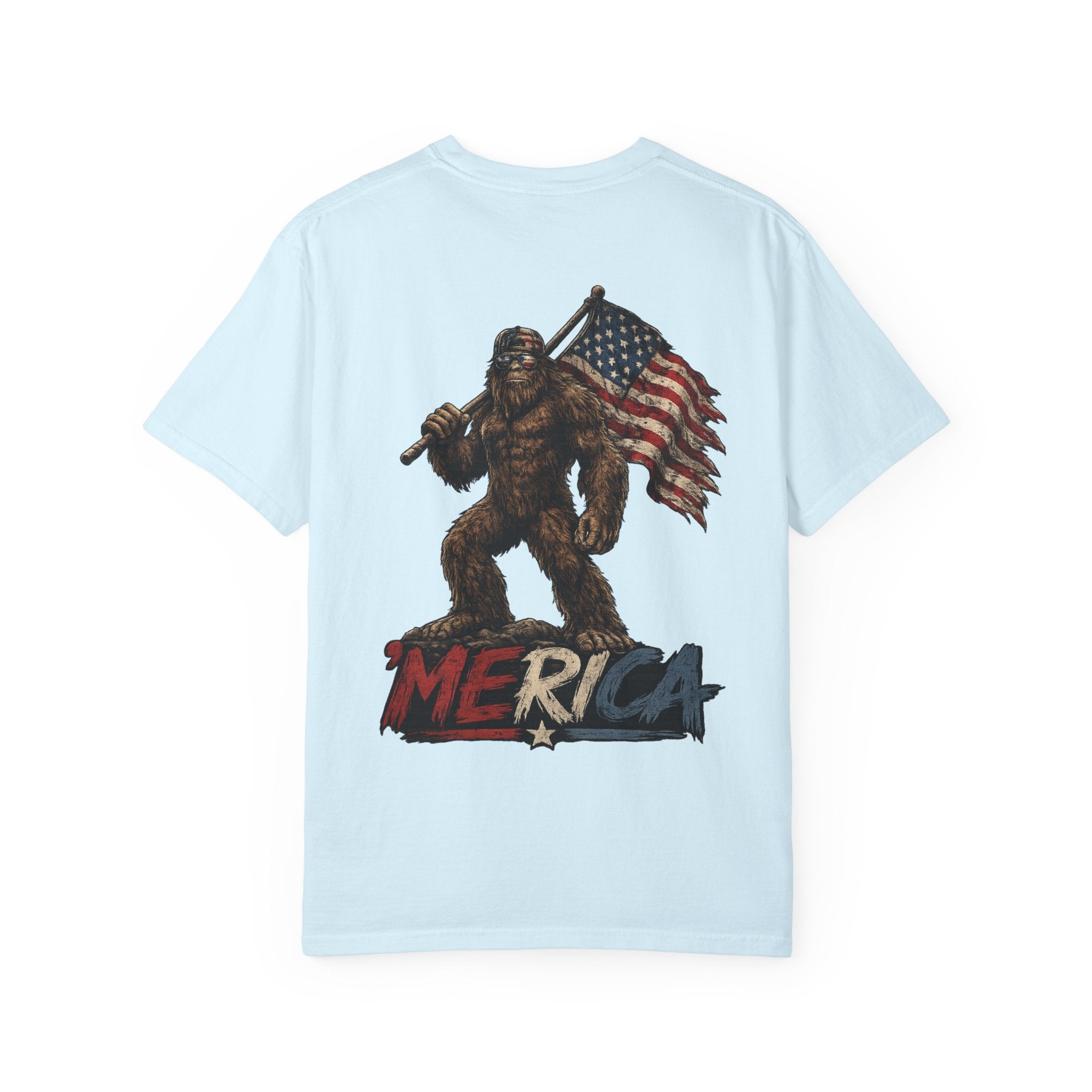 Merica Bigfoot Flag T-Shirt — 'Blue Collar' Patriotic Graphic Tee