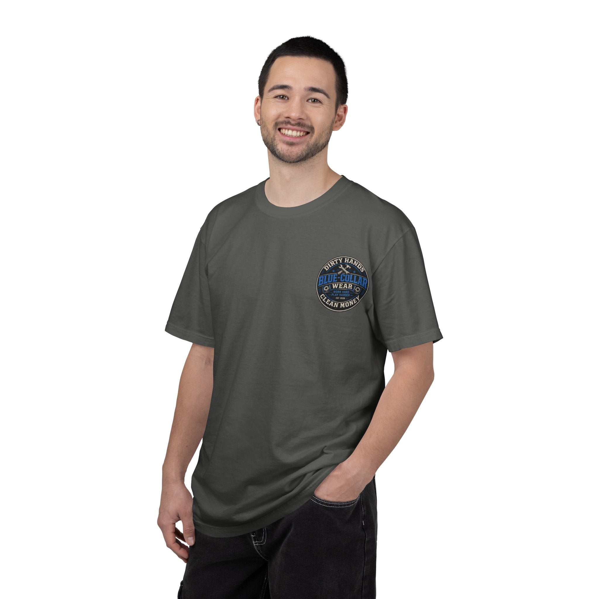 Blue-Collar T-Shirt — "Dirty Hands, Clean Money" Workwear Graphic Tee