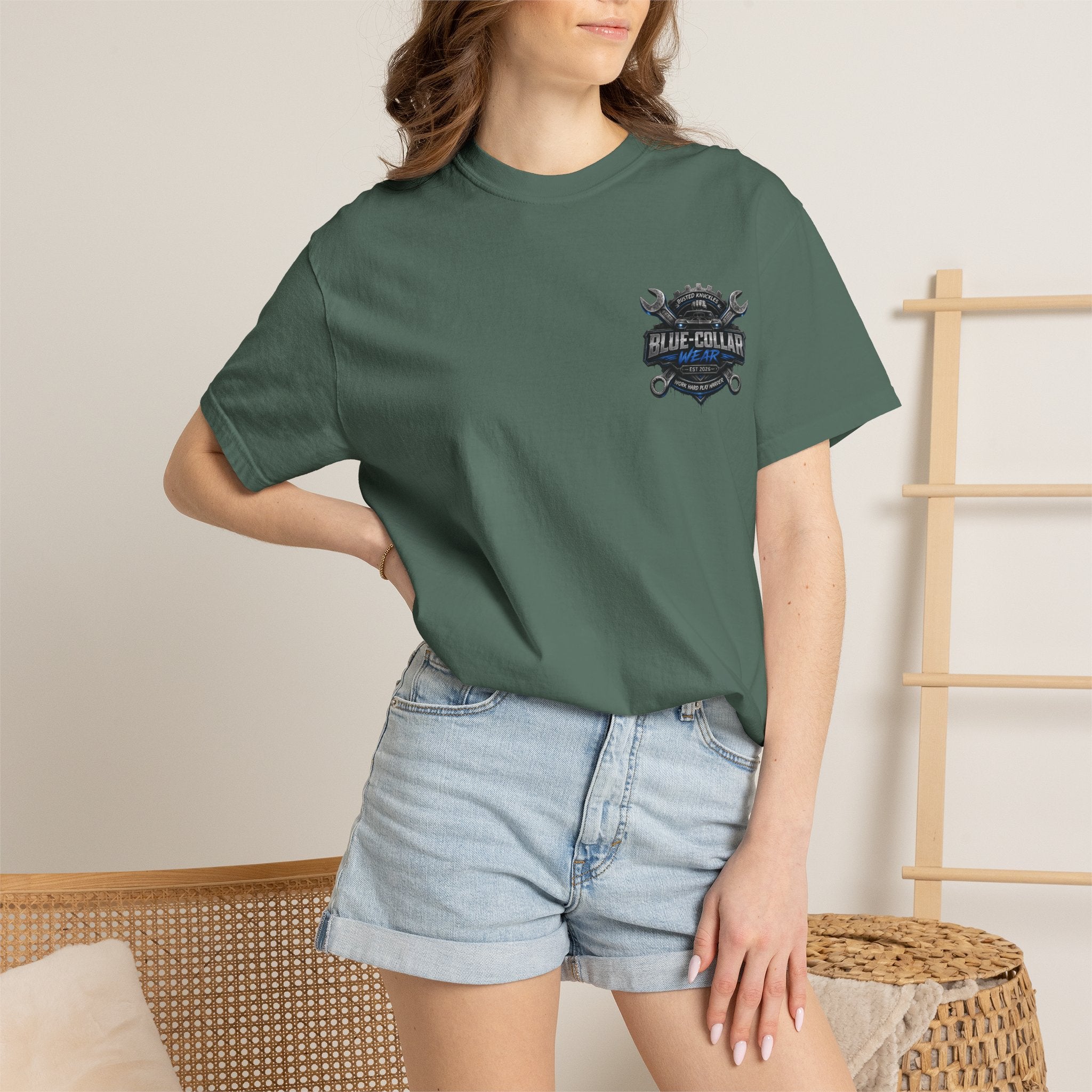 Blue-Collar Wear T-Shirt Mechanic — Busted Knuckles Mechanics Graphic Tee