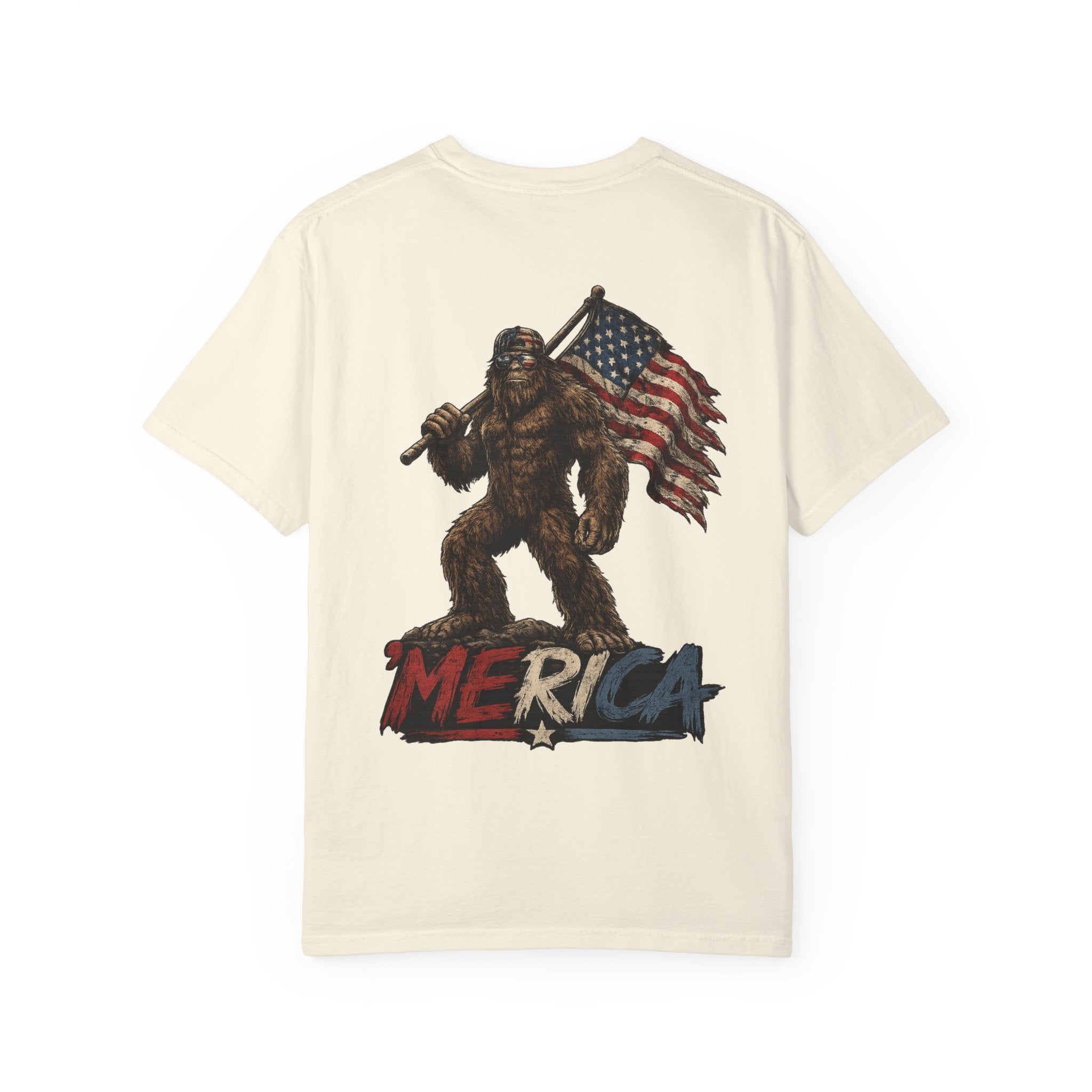 Merica Bigfoot Flag T-Shirt — 'Blue Collar' Patriotic Graphic Tee