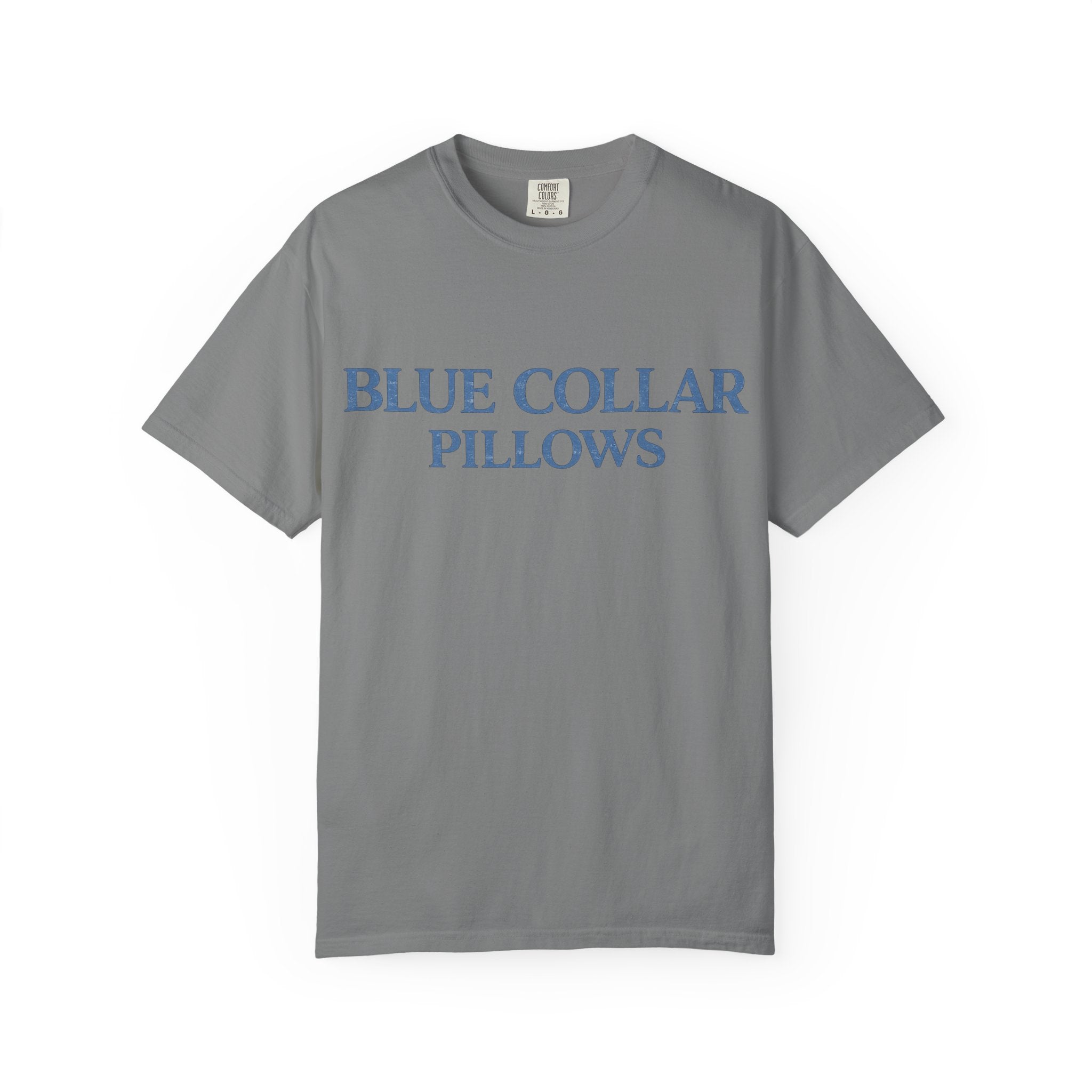Blue Collar Pillows T-Shirt — Vintage Serif Logo Tee
