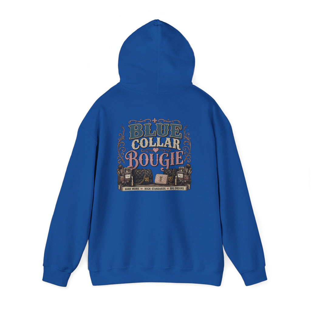 Blue Collar Bougie Hoodie — Rustic Workwear Graphic Pullover
