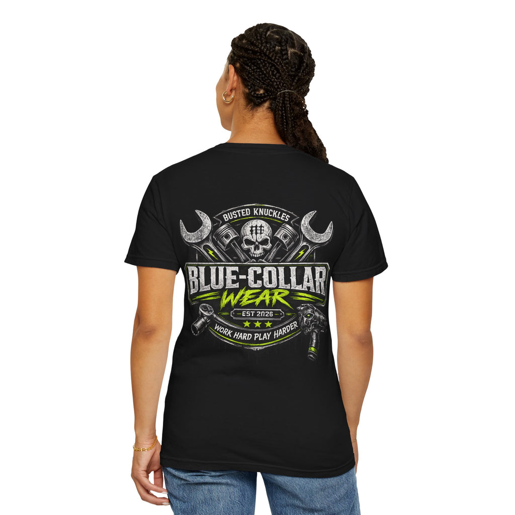 Blue-Collar Wear T-Shirt Mechanic — "Busted Knuckles" Workwear Graphic