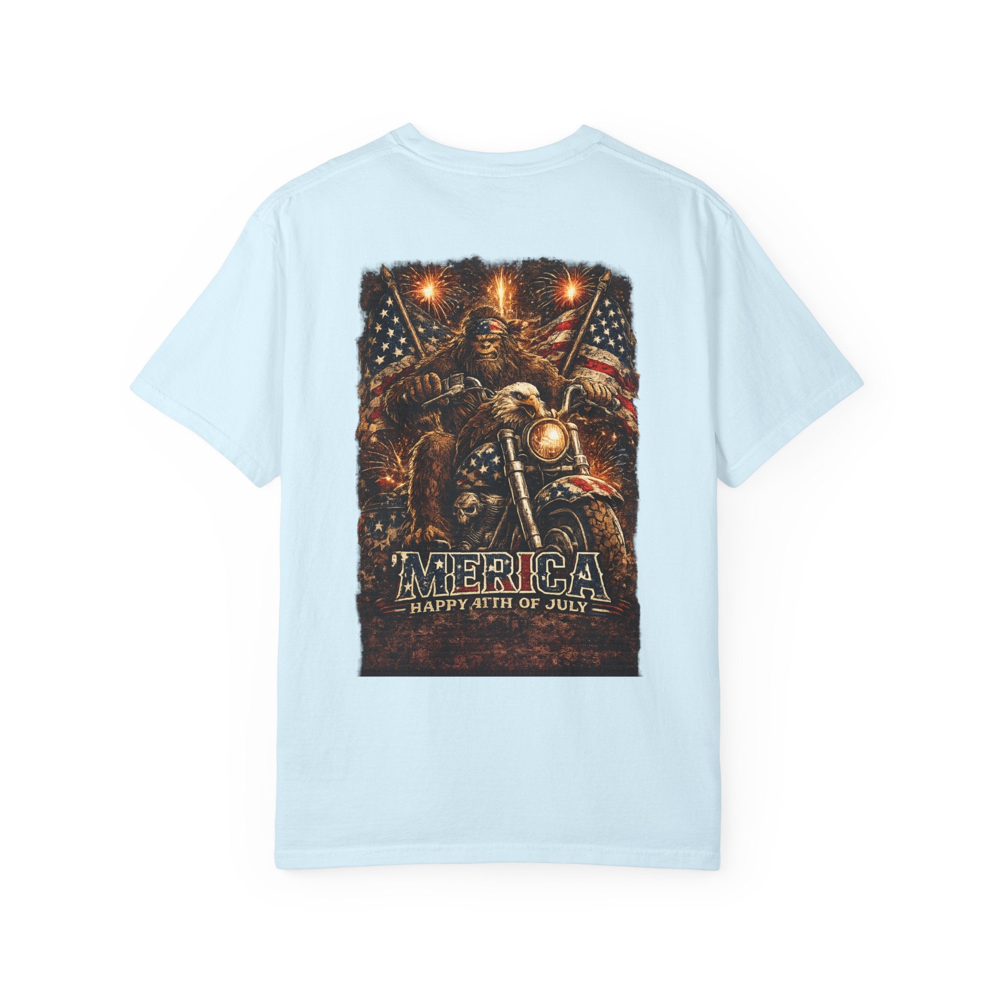'Merica Motorcycle Eagle T-Shirt — Blue Collar 4th of July Graphic Tee