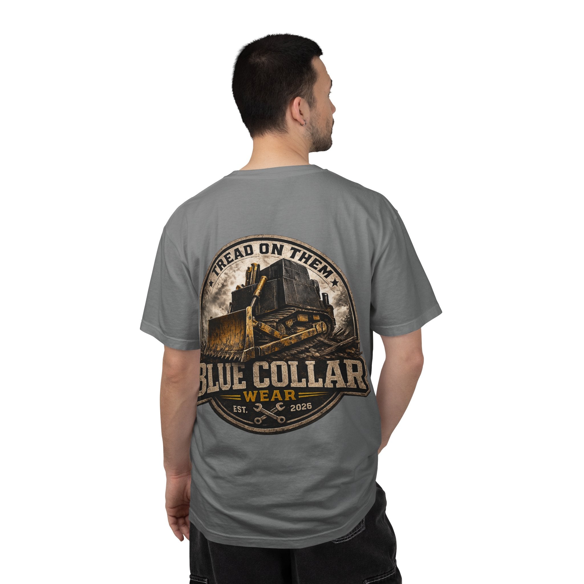 Blue Collar T-Shirt — "Tread On Them" Bulldozer Workwear Tee