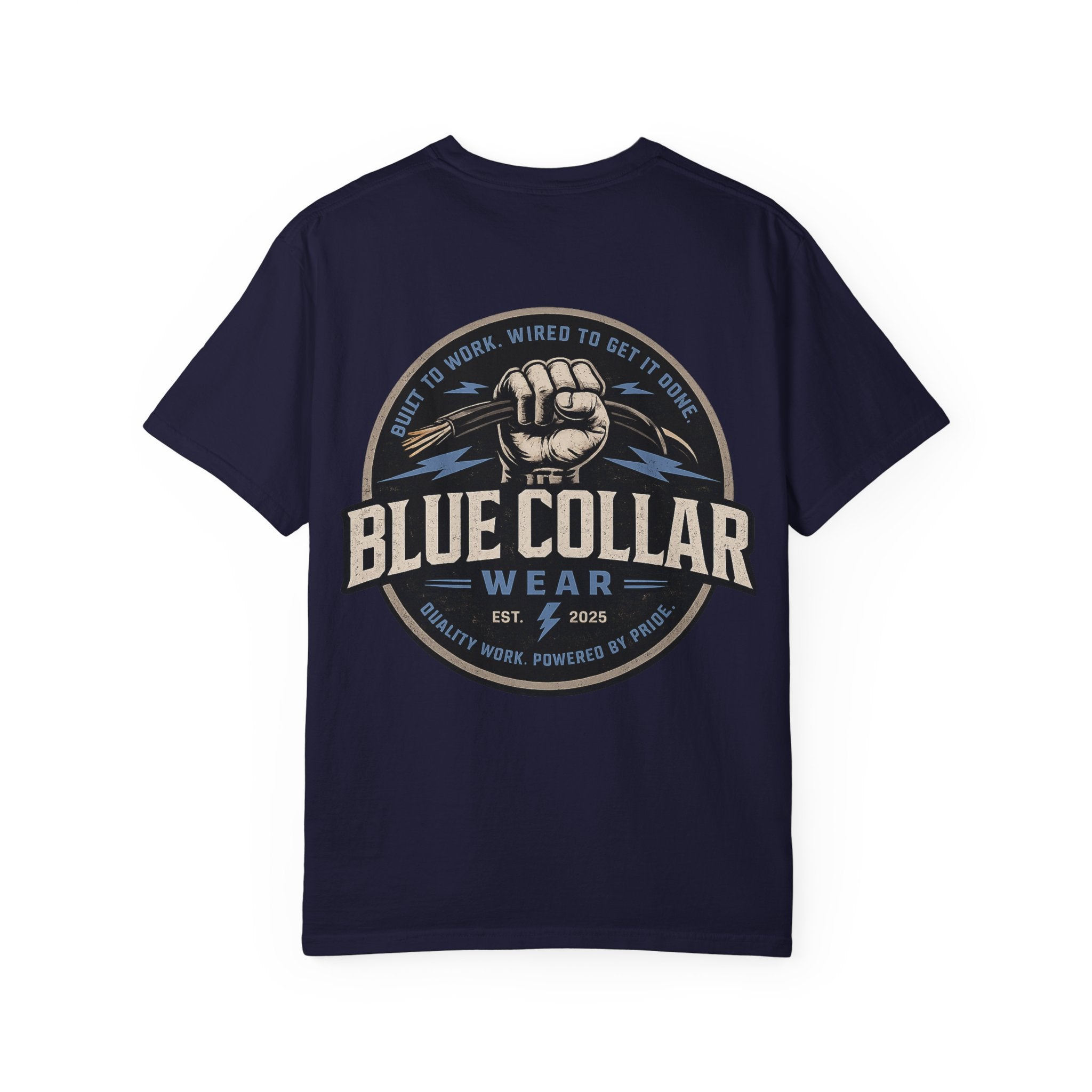 Blue Collar T-Shirt — Retro Workwear Fist Logo