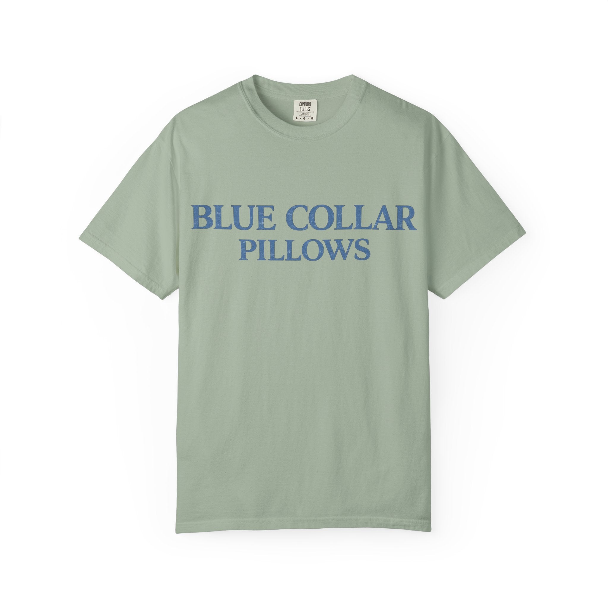Blue Collar Pillows T-Shirt — Vintage Serif Logo Tee