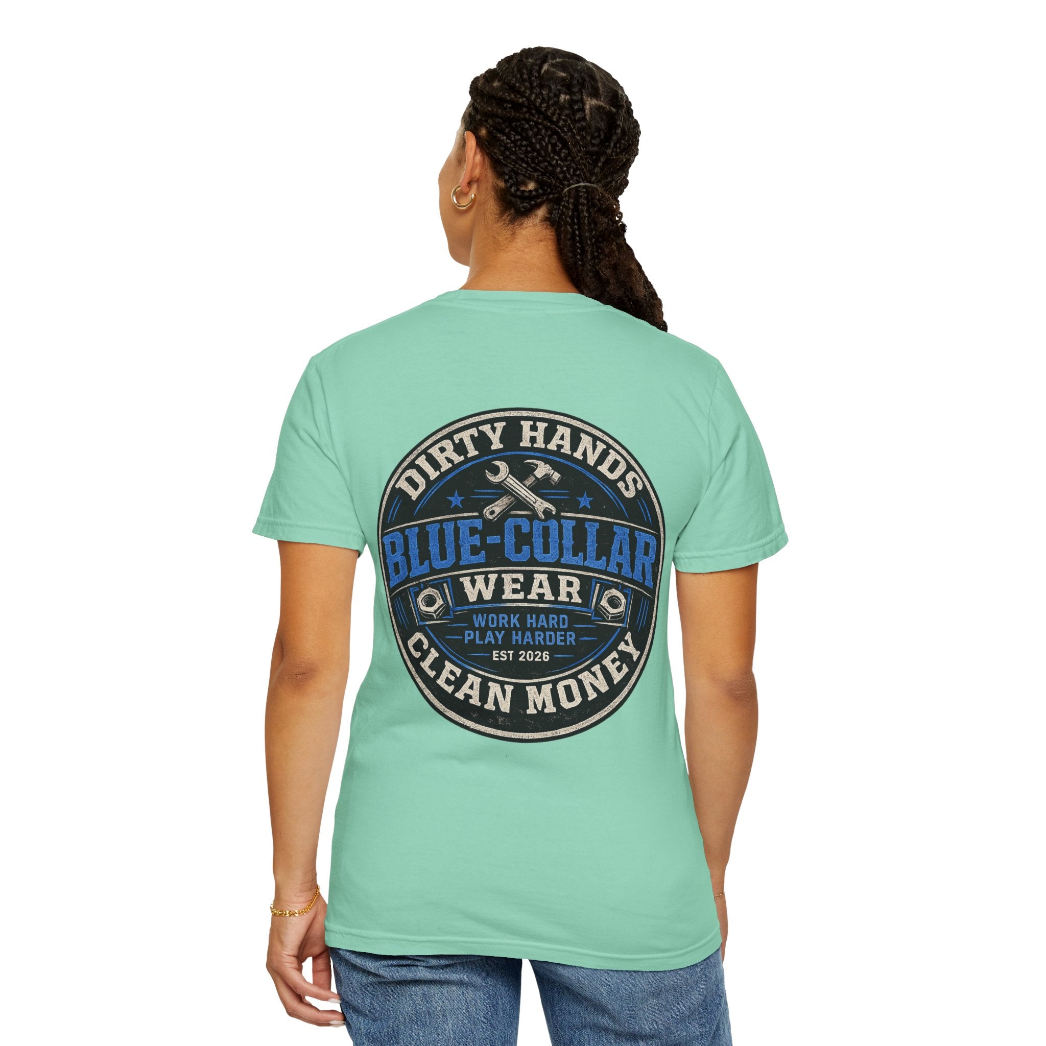 Blue-Collar T-Shirt — "Dirty Hands, Clean Money" Workwear Graphic Tee