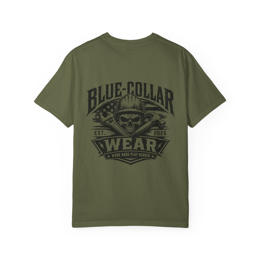 Blue-Collar Wear T-Shirt — "Work Hard • Play Harder" Retro Workwear Tee
