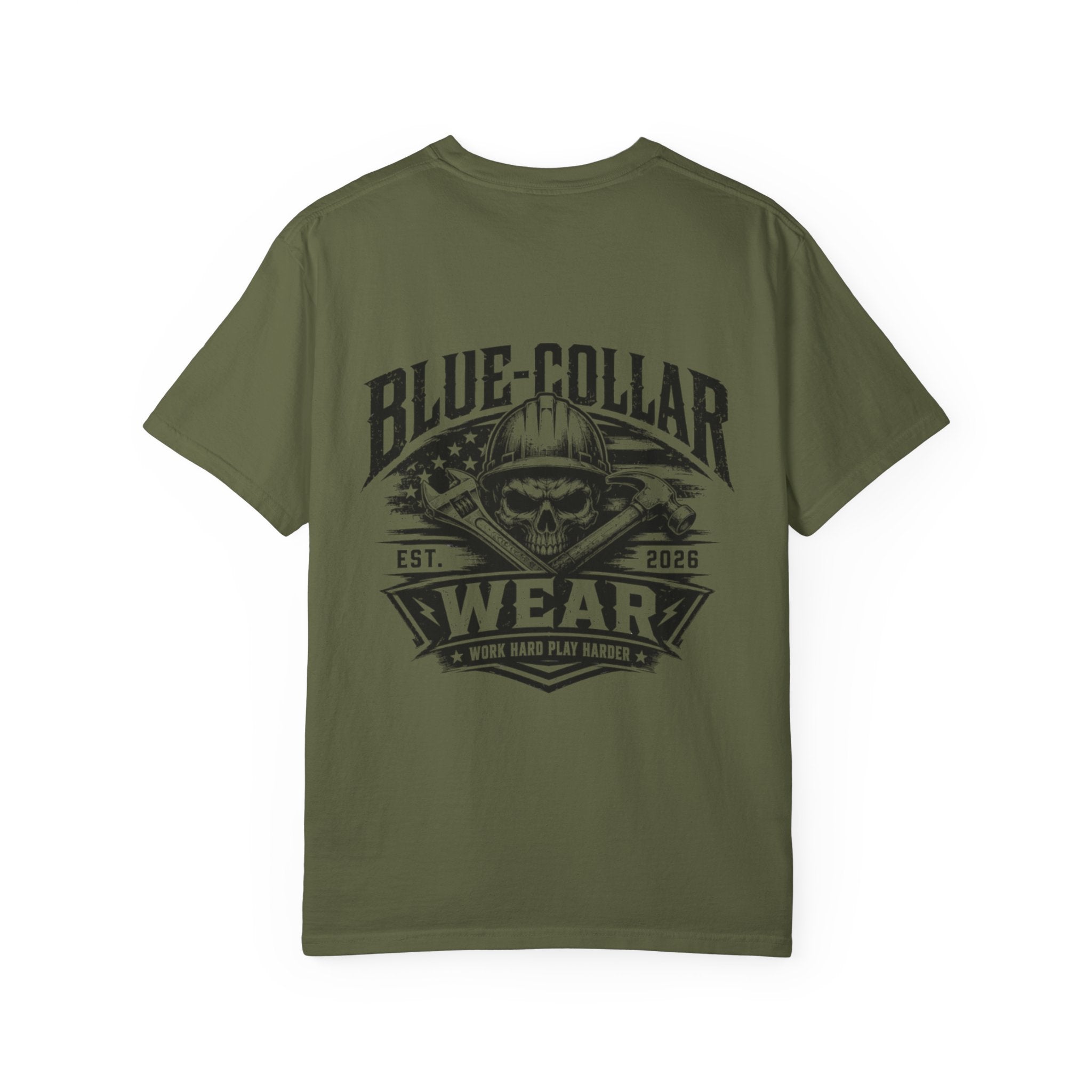 Blue-Collar Wear T-Shirt — "Work Hard • Play Harder" Retro Workwear Tee