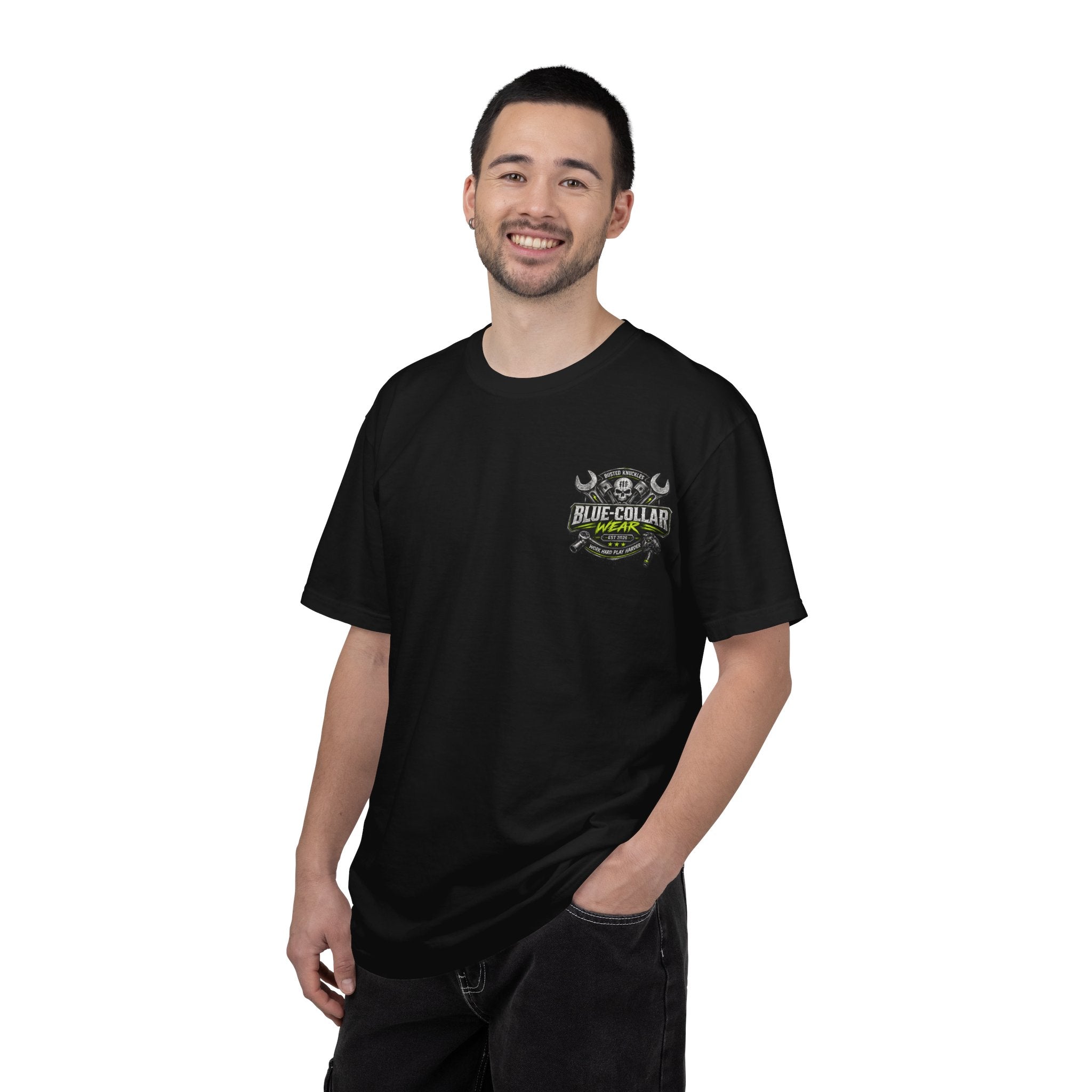 Blue-Collar Wear T-Shirt Mechanic — "Busted Knuckles" Workwear Graphic