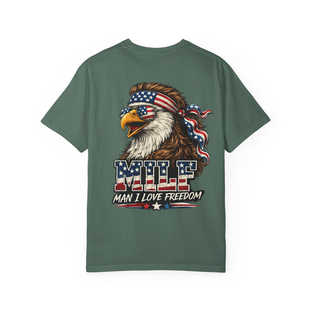 T-Shirt — 'MILE Man I Love Freedom' Patriotic Eagle Graphic